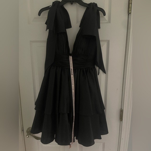 Black Oversized Bow Deep V Ruffle Mini Dress - Picture 9 of 9